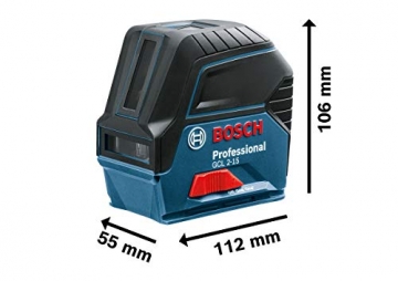 Bosch Professional Kreuzlinienlaser GCL 2-15 (roter Laser, Innenbereich, mit Lotpunkten, Arbeitsbereich: 15 m, 3x AA Batterien, Drehhalterung RM 1, Laserzieltafel, Schutztasche) - 6