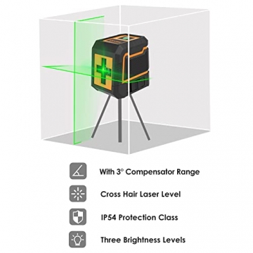 Qooltek selbstnivellierender grüner Linienlaser, Kreuzlinienlaser mit horizontalem und vertikalem grünem Strahl, 2 AA Batterien inklusive Laser-Wasserwaage, Laser Level IP54 für drinnen und draußen - 6