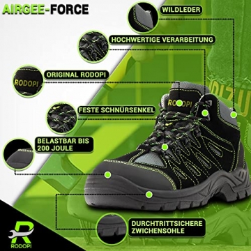 RODOPI Airgee-Force S3 Arbeitsschuhe für Herren und Damen Gr.40-47 Sicherheitsschuhe Wildleder EN ISO 20345:2011 (eu_Footwear_Size_System, Adult, Numeric, medium, Numeric_43) - 2