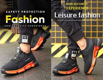 SROTER Sicherheitsschuhe Herren Damen Arbeitsschuhe mit Stahlkappe Atmungsaktiv Leicht Sportlich Sneaker Schutzschuhe Schwarz Orange 43 EU - 7