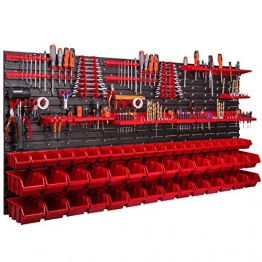 Werkzeugwand 1728 x 780 mm Stapelboxen Werkzeughalter Wandplatte Halterungsschienen Garage Lager Werkstatt Hobby (50 Boxen rot) - 1