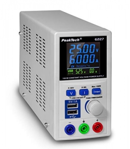 PeakTech P 6227 – DC Labor Netzteil 0-60 V / 0-6 A mit farbiger LCD Anzeige, Labor Netzgerät inkl. 2x USB Port, Einstellbare Ausgangsspannung, Betriebsspannung 115-240 V AC/ 50-60Hz - EN 61010-1 - 1