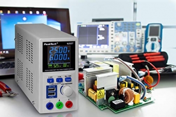 PeakTech P 6227 – DC Labor Netzteil 0-60 V / 0-6 A mit farbiger LCD Anzeige, Labor Netzgerät inkl. 2x USB Port, Einstellbare Ausgangsspannung, Betriebsspannung 115-240 V AC/ 50-60Hz - EN 61010-1 - 5