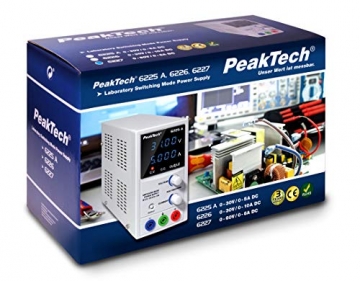 PeakTech P 6227 – DC Labor Netzteil 0-60 V / 0-6 A mit farbiger LCD Anzeige, Labor Netzgerät inkl. 2x USB Port, Einstellbare Ausgangsspannung, Betriebsspannung 115-240 V AC/ 50-60Hz - EN 61010-1 - 7